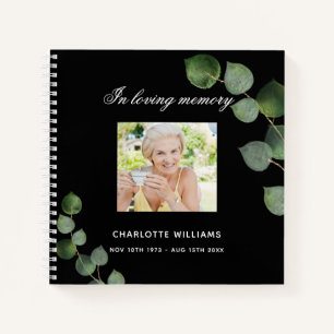 Guest book memorial funeral ecalyptus black