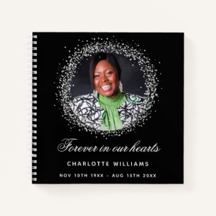 Guest book memorial photo black silver