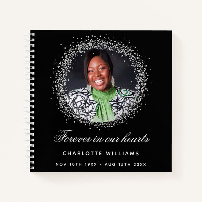 Guest book memorial photo black silver (Front)