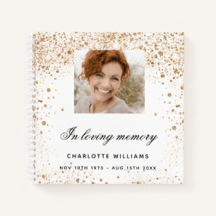 Guest book memorial photo white gold glitter