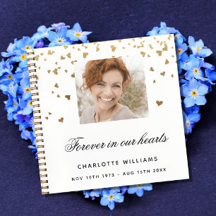 Guest book memorial photo white gold hearts