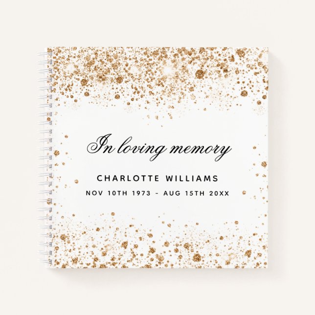 Guest book memorial white gold glitter dust name (Front)