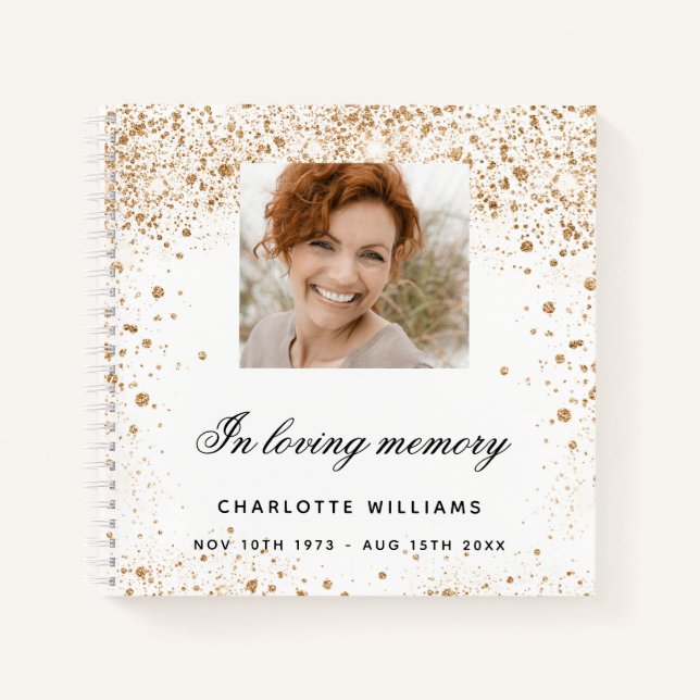 Guest book memorial white gold glitter photo (Front)