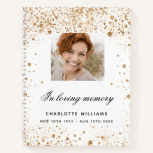 Guest book memorial white gold glitter photo