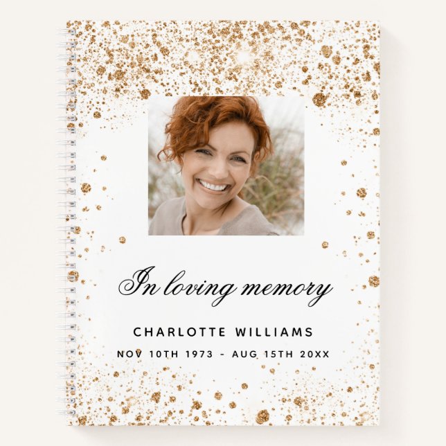 Guest book memorial white gold glitter photo (Front)