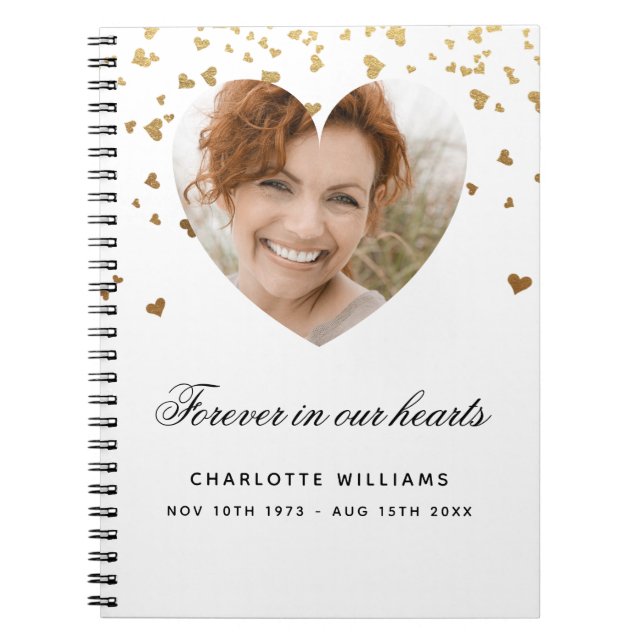 Guest book memorial white gold hearts photo (Front)