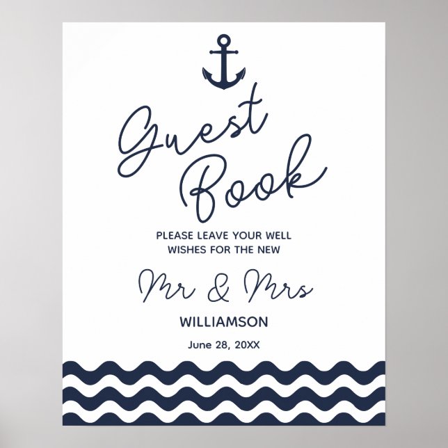 Guest book nautical wedding anchor sign (Front)