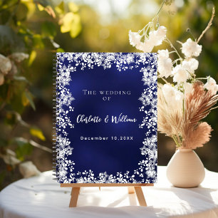 Guest book navy blue snowflakes wedding