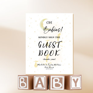 Guest Book Neutral Twin Storks Baby Shower Pedestal Sign