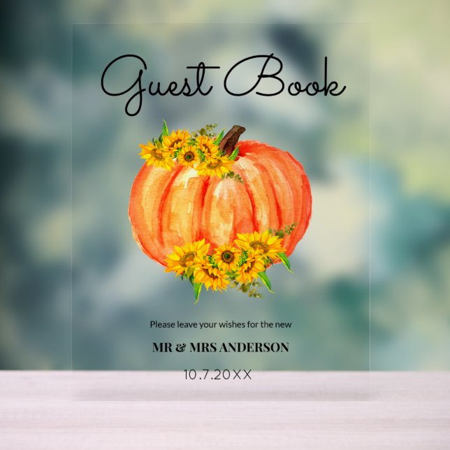 Guest Book Orange Pumpkin Fall Wedding  Acrylic Sign (Neutral)