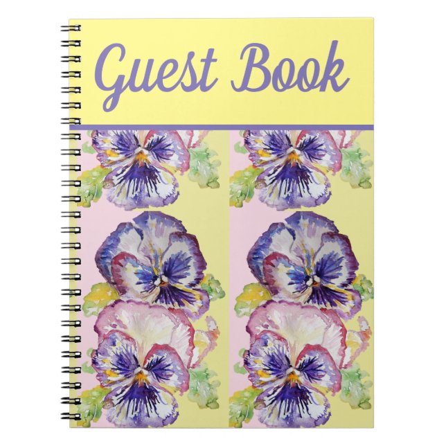 Guest Book Pansy Purple Flower Watercolour Art (Front)