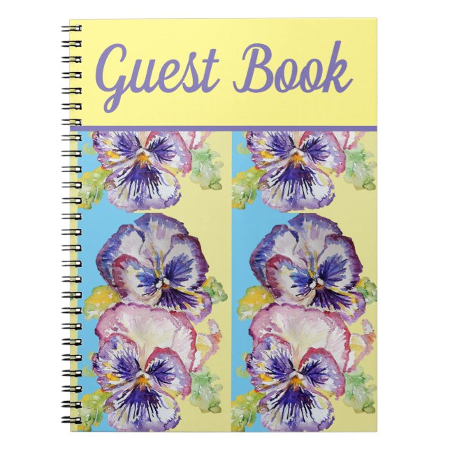 Guest Book Pansy Purple Flower Watercolour Art (Front)