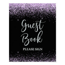 Guest Book Party Sign Purple & Silver Confetti