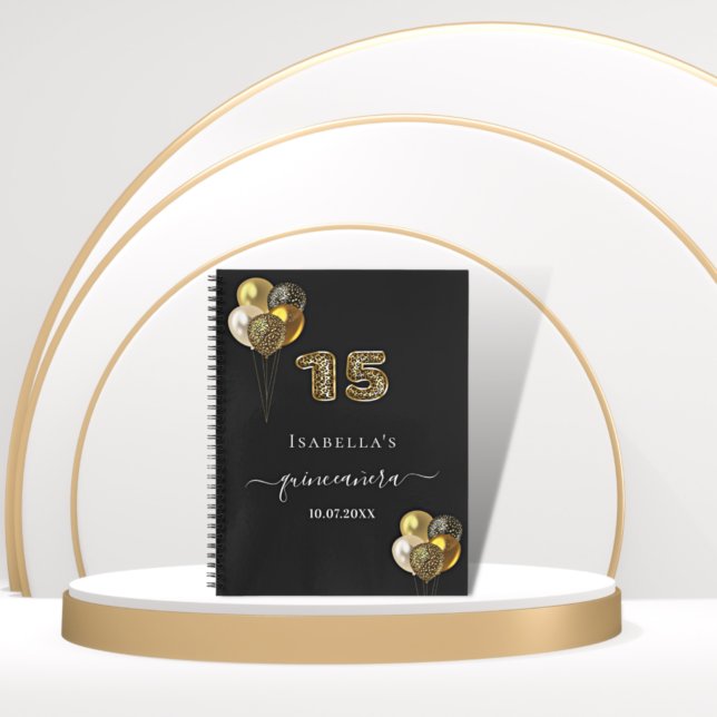 Guest book Quinceanera black gold leopard print (Creator Uploaded)