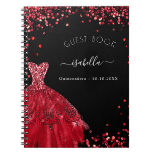 Guest book Quinceanera black red dress glitter