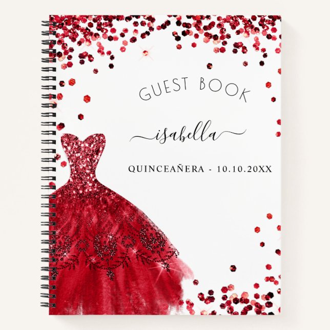 Guest book Quinceanera black red dress glitter (Front)