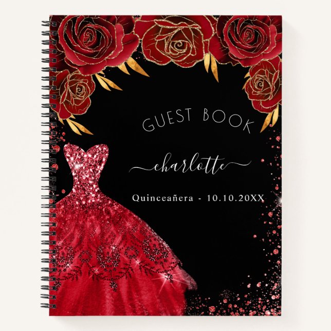 Guest book Quinceanera black red glitter dress  (Front)