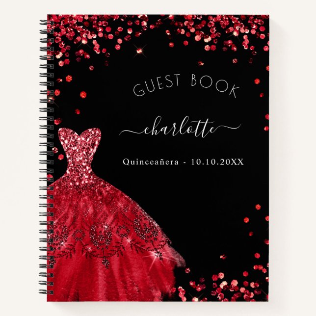 Guest book Quinceanera black red glitter dress  (Front)