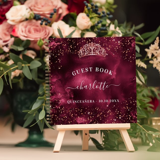 Guest book Quinceanera burgundy rose gold tiara (Creator Uploaded)