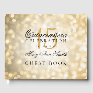 Guest Book Quinceanera Gold Bokeh Lights