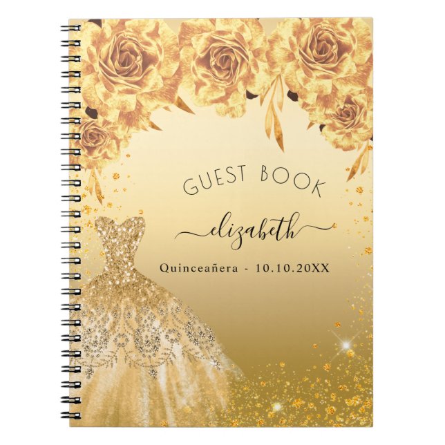 Guest book Quinceanera gold glitter dress  (Front)