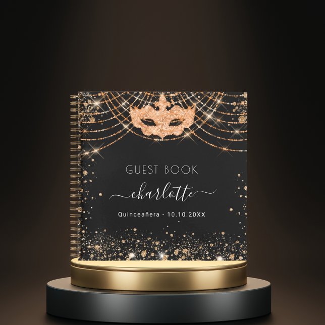 Guest book quinceanera masquerade black gold (Creator Uploaded)