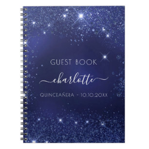 Guest book Quinceanera navy blue glitter
