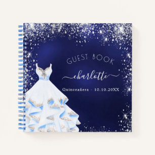 Guest book Quinceanera navy blue glitter dress 