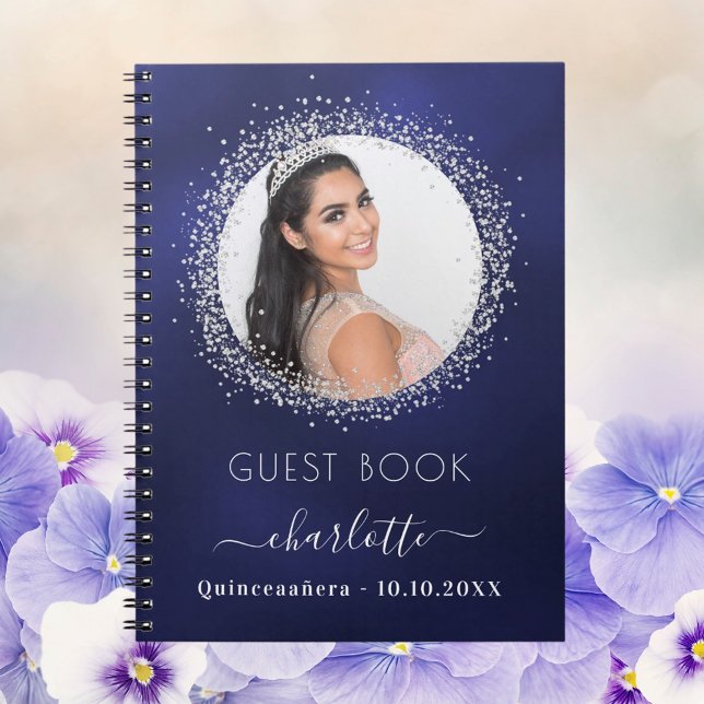 Guest book Quinceanera navy blue silver photo (Creator Uploaded)