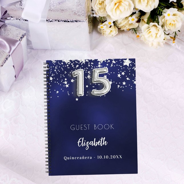 Guest book Quinceanera navy blue silver stars (Creator Uploaded)