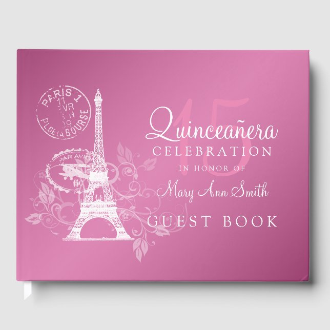Guest Book Quinceanera Party Paris Pink (Front)