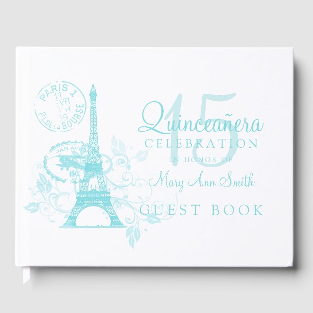 Guest Book Quinceanera Party Paris Turquoise (Front)