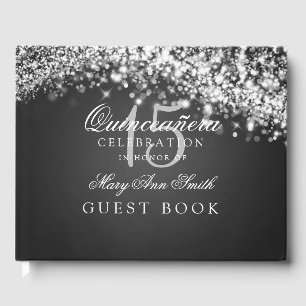 Guest Book Quinceanera Party Sparkling Wave Black