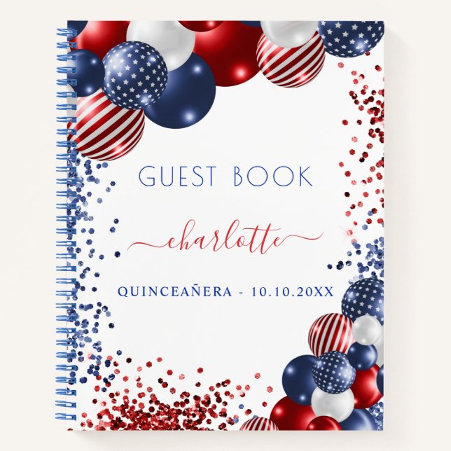 Guest book Quinceanera patriotic red white blue  (Front)