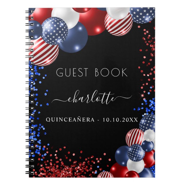 Guest book Quinceanera patriotic red white blue  (Front)