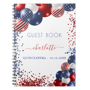 Guest book Quinceanera patriotic red white blue 
