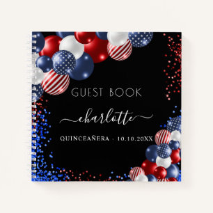 Guest book Quinceanera patriotic red white blue 