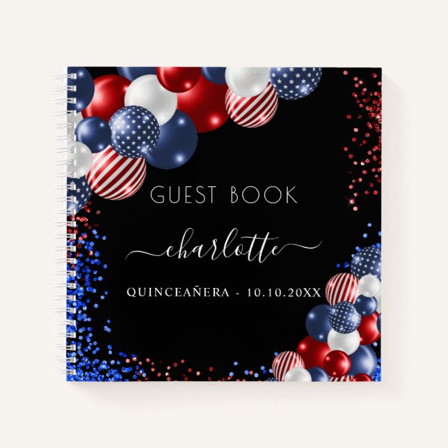 Guest book Quinceanera patriotic red white blue  (Front)