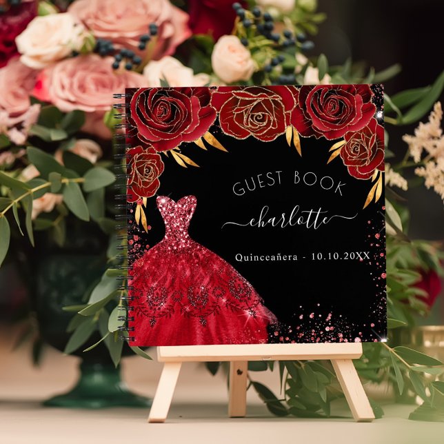 Guest book Quinceanera red black dress glitter (Creator Uploaded)