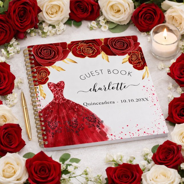 Guest book Quinceanera red white glitter dress  (Creator Uploaded)