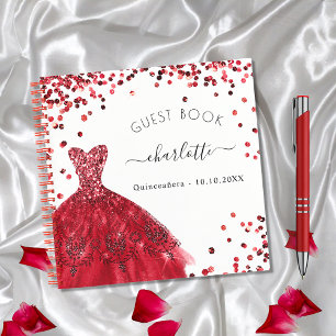Guest book Quinceanera red white glitter dress