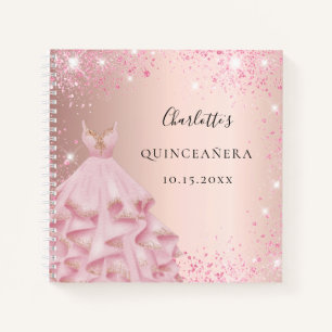 Guest book Quinceanera rose blush glitter dress