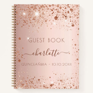 Guest book Quinceanera rose gold blush