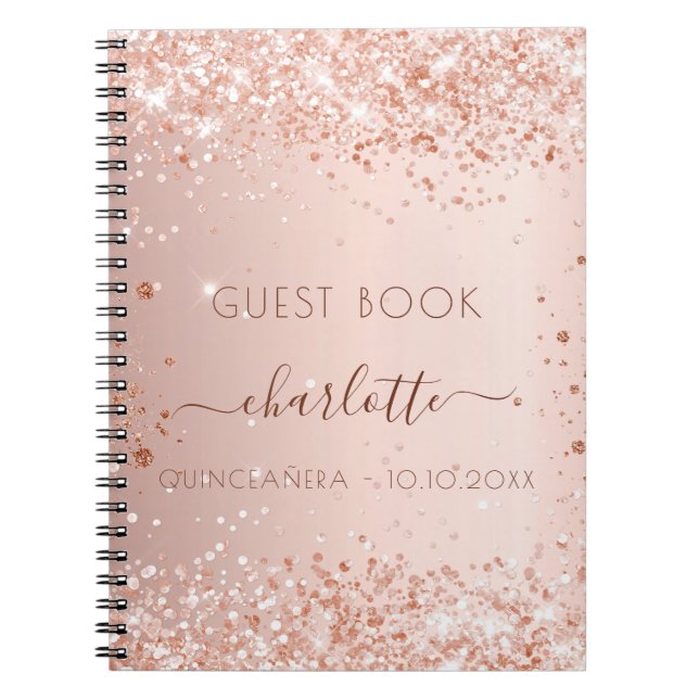 Guest book Quinceanera rose gold blush confetti (Front)