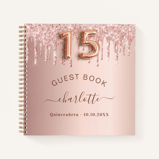 Guest book Quinceanera rose gold drips (Front)