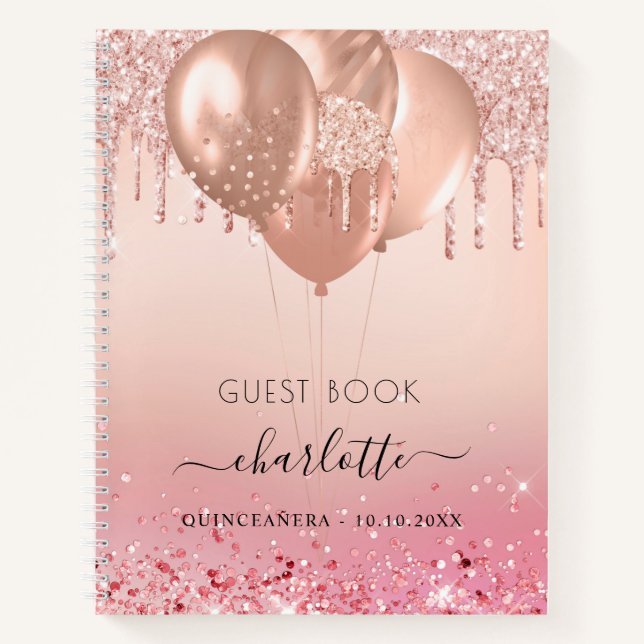 Guest book Quinceanera rose gold pink glitter  (Front)