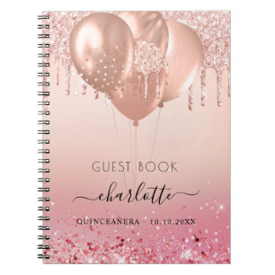 Guest book Quinceanera rose gold pink glitter 