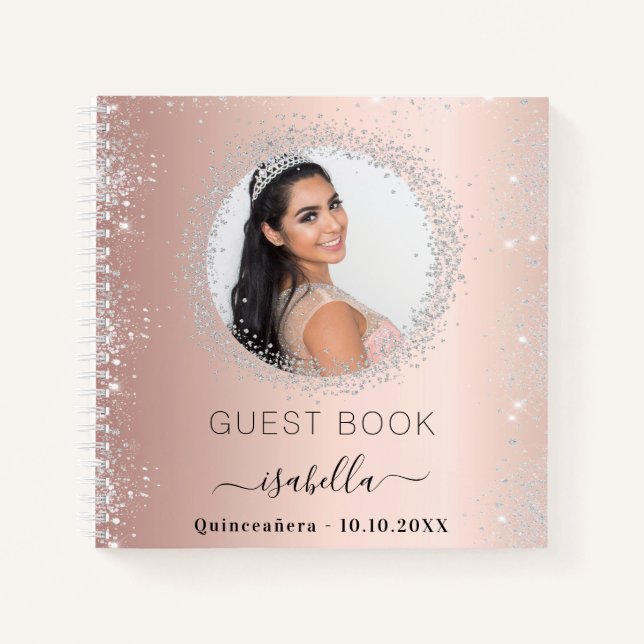 Guest book Quinceanera rose gold silver photo (Front)