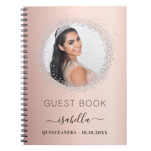 Guest book Quinceanera rose gold silver photo (Front)