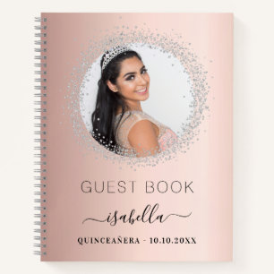 Guest book Quinceanera rose gold silver photo